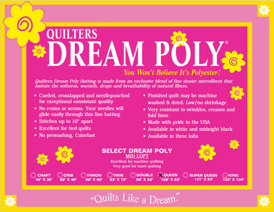 Quilters Dream Batting - Roll Poly Select 93" PER QUARTER YARD