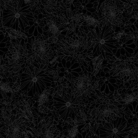 Solitaire Blossom, Black - PER 1/4 YARD