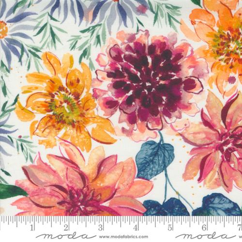 Floribunda - Retro Harvest Large Floral Fall Sunflowers, Cloud - PER 1/4 YARD