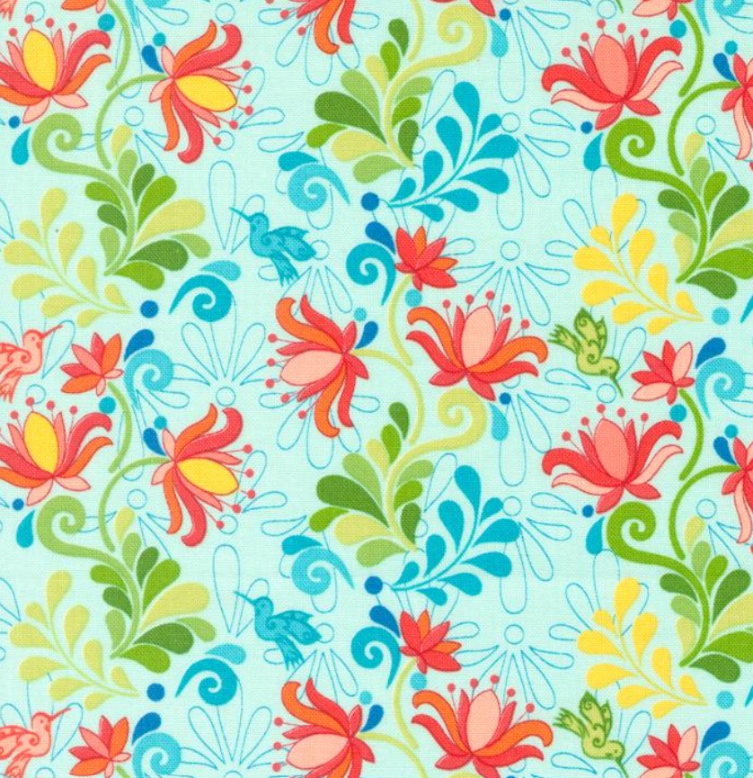 Land of Enchantment - Yucca Florals, Green Aqua - PER 1/4 YARD