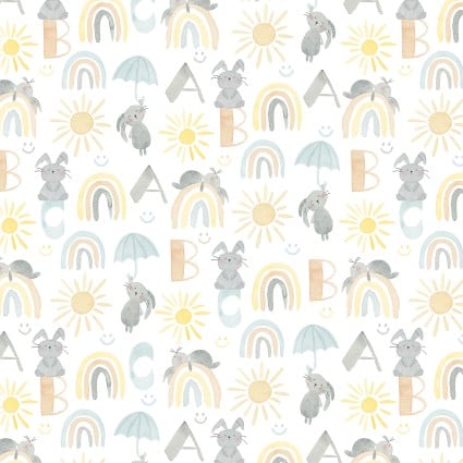 Bunny Love - One-Way Bunnies, White - PER 1/4 YARD