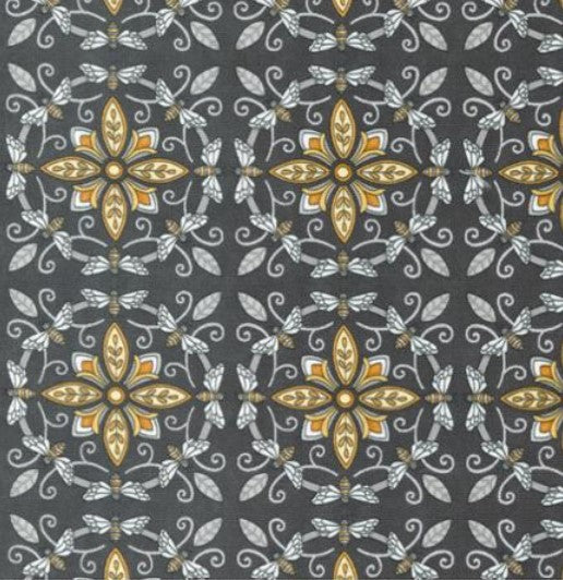 Honey Lavender - Charcoal Bumble Bee Tiles - PER 1/4 YARD