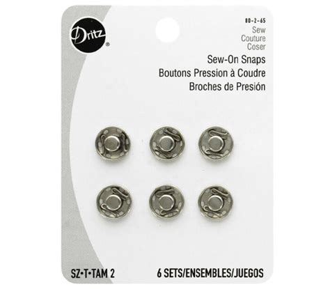 Dritz Sew-On Snaps, Sz 2, 6ct, Nickel