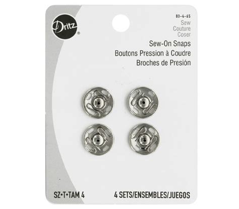 Dritz Sew-On Snaps, Sz 4, 4ct, Nickel-Plated Brass