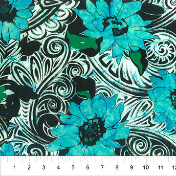 Decorative Carving - Turquoise floral - PER 1/4 YARD