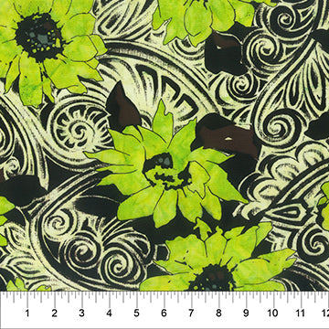 Decorative Carving - Kiwi pop floral - PER 1/4 YARD