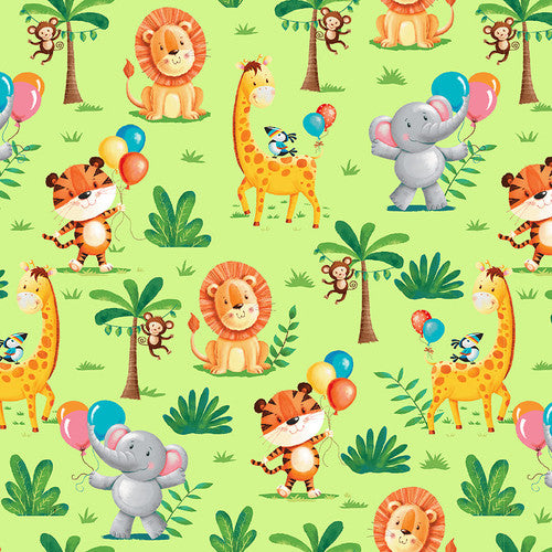 Party Animals - Animals Scenic, Green - PER 1/4 YARD