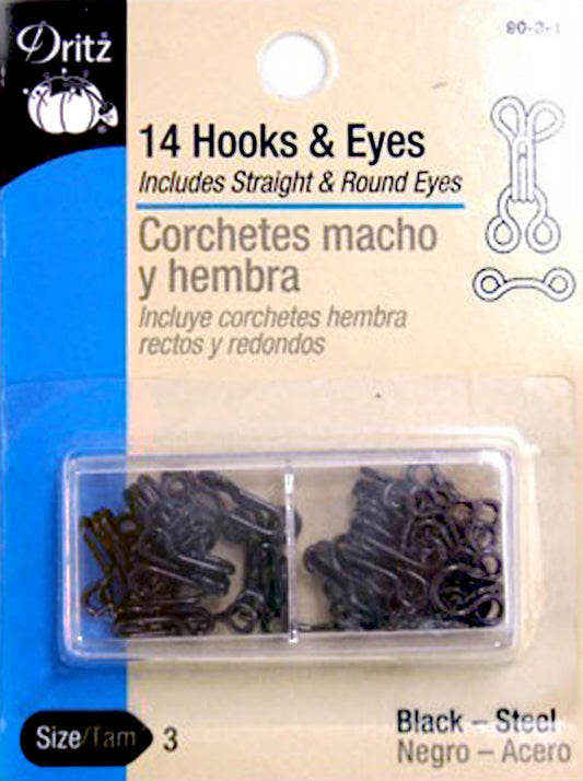 Dritz Hooks & Eyes, Sz 3, 14ct, Black