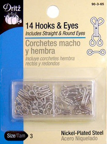 Dritz Hooks & Eyes, Sz 3, 14ct, Nickel