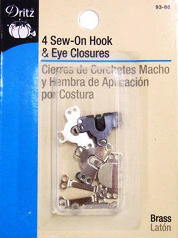 Dritz Sew-On Hook & Eye Closures, 4ct, Brass