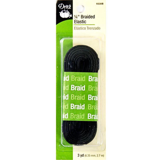 Dritz Braided Elastic, 1/4" x 3yd, Black