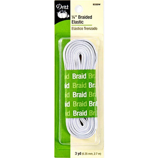 Dritz Braided Elastic, 1/4" x 3yd, White