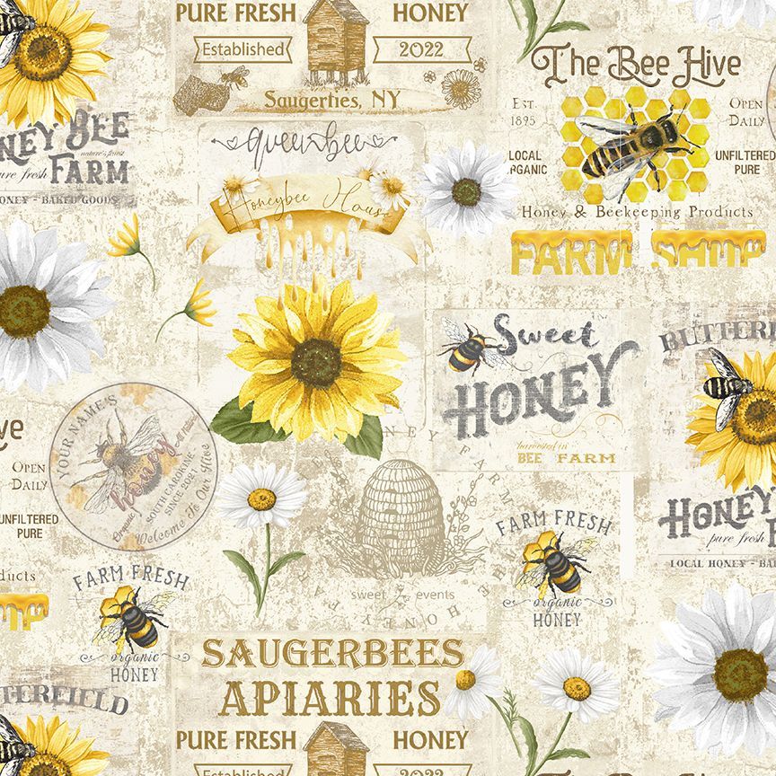 Honey Bee Farm - Sign, Cream - PER 1/4 YARD
