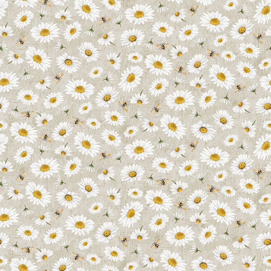 Honey Bee Farm - Tossed Bee and Florals, Grey - PER 1/4 YARD