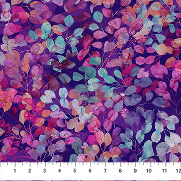 Dragonfly Dance, Purple Multi Leaves - PER 1/4 YARD