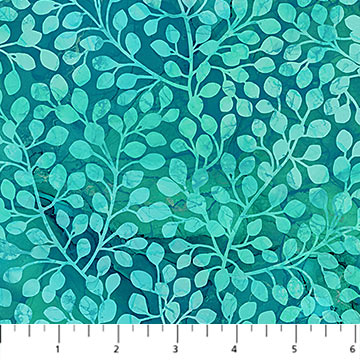 Dragonfly Dance, Teal Leaf Blender - PER 1/4 YARD