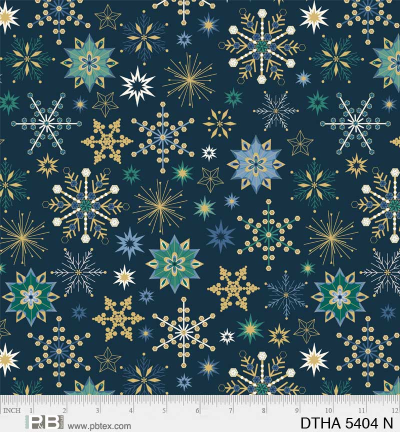 Deco the Halls - Multi Snowflakes, Navy - PER 1/4 YARD