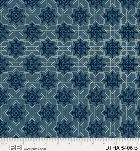 Deco the Halls - Snowflake Geo, Blue - PER 1/4 YARD