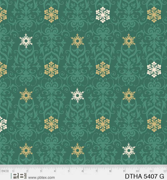 Deco the Halls - Damask, Green - PER 1/4 YARD