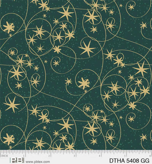 Deco the Halls - Swirling Stars, Green - PER 1/4 YARD