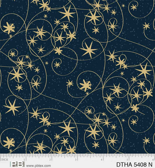 Deco the Halls - Swirling Stars, Navy - PER 1/4 YARD