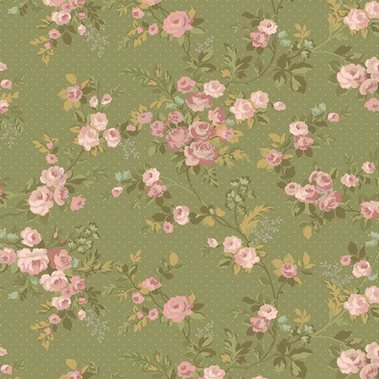 First Blush -  Rose Vines, Green - PER 1/4 YARD