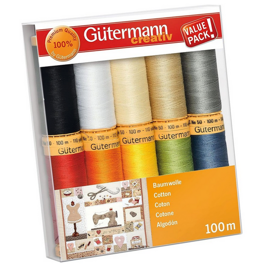 Gutermann Cotton Thread, 50 wt Set of 10