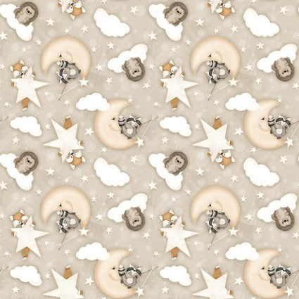 Dream Big Little One - Moon, Star, Cloud, Cream - PER 1/4 YARD