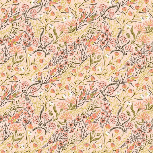 Whimsy - Flowers and Vines, Peach - PER 1/4 YARD