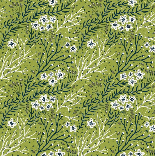 Whimsy - Flowers and Vines, Green - PER 1/4 YARD