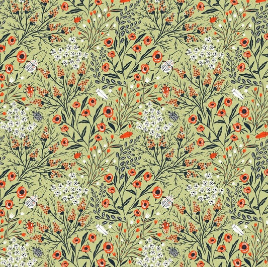 Whimsy - In The Beginning Fabrics Whimsy Wild Flower Clusters, Green - PER 1/4 YARD