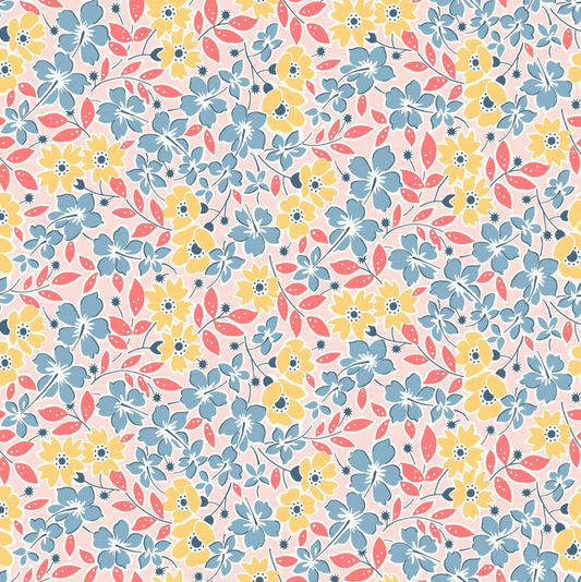 Franny's Flowers - Main Floral, Pink - PER 1/4 YARD