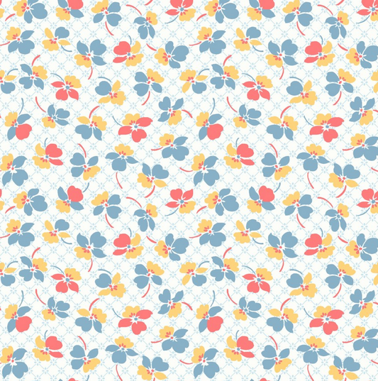 Franny's Flowers - Floral Net, Blue - PER 1/4 YARD