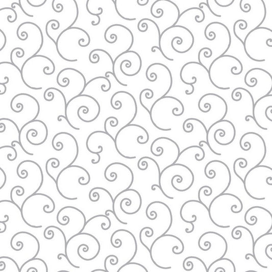 Kimberbell Basics - Scroll, White/Grey - PER 1/4 YARD