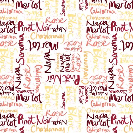 Pop The Cork - Brush Text Wine Names, White - PER 1/4 YARD