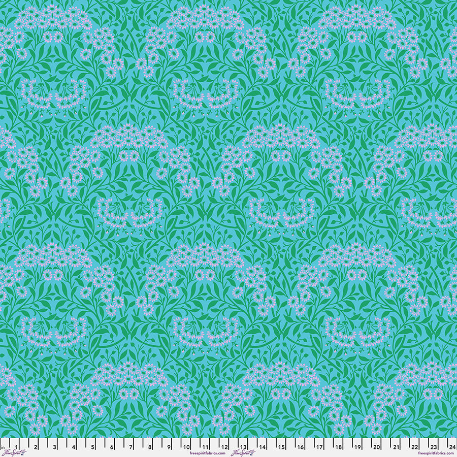 Kaffe x Morris - Michaelmas Daisy Aqua - PER 1/4 YARD