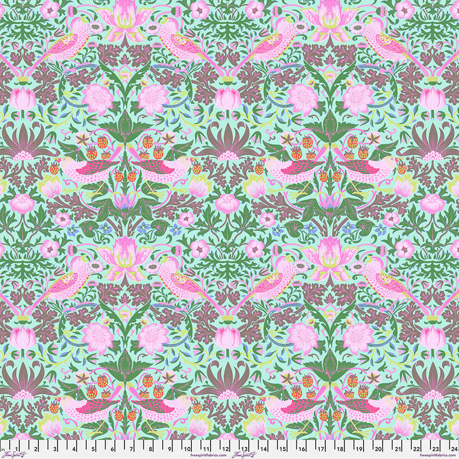 Kaffe x Morris - Strawberry Thief Aqua - PER 1/4 YARD