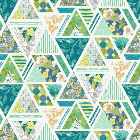 Greenhouse Garden - Collage, Blue - PER 1/4 YARD