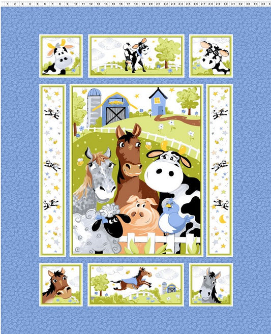 Barnyard Blues 36" Quilt Panel