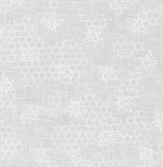 Mini Madness - White Bees and Honeycomb - PER 1/4 YARD