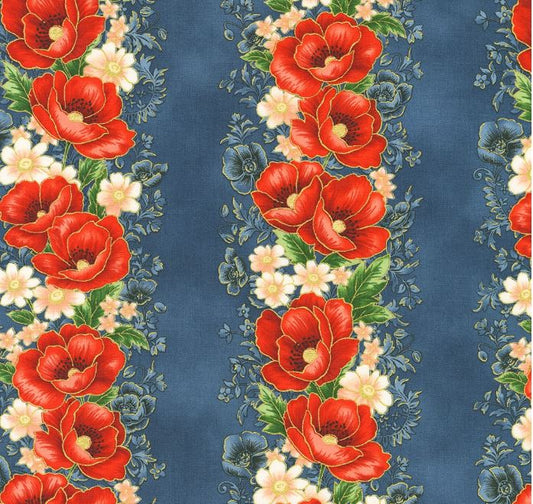 Poppy Hill - Bouquet Border - PER 1/4 YARD