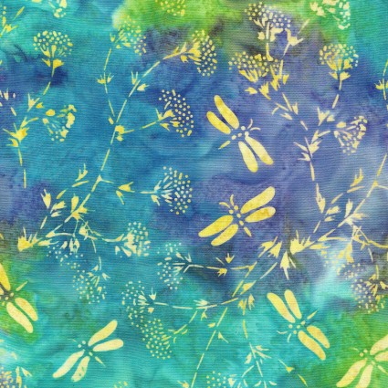 Sunny Meadow, - Blue, Green, Dragonfly - PER 1/4 YARD