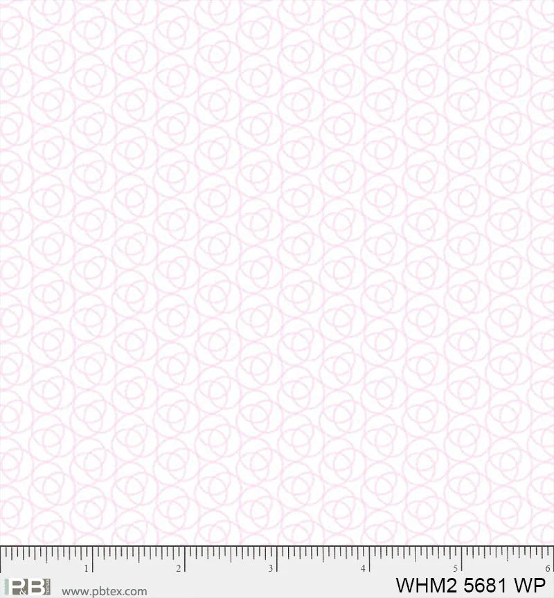 Whimsy II Basics, Overlapping Rings, White/Pink - PER 1/4 YARD