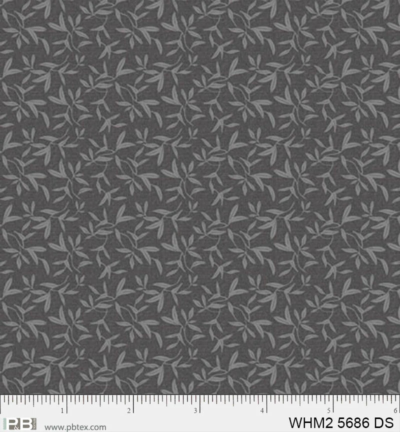 Whimsy II Basics, Dark Silver Tossed Sprigs - PER 1/4 YARD