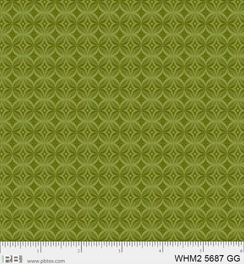 Whimsy II Basics, Dark Green Kaleidoscope Geo - PER 1/4 YARD