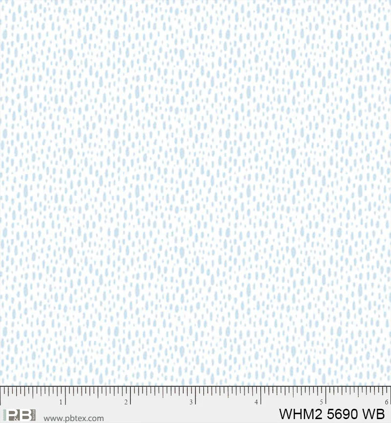 Whimsy II Basics, White/Blue Rain Drops - PER 1/4 YARD