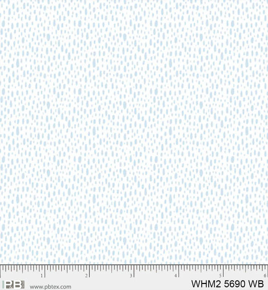 Whimsy II Basics, White/Blue Rain Drops - PER 1/4 YARD