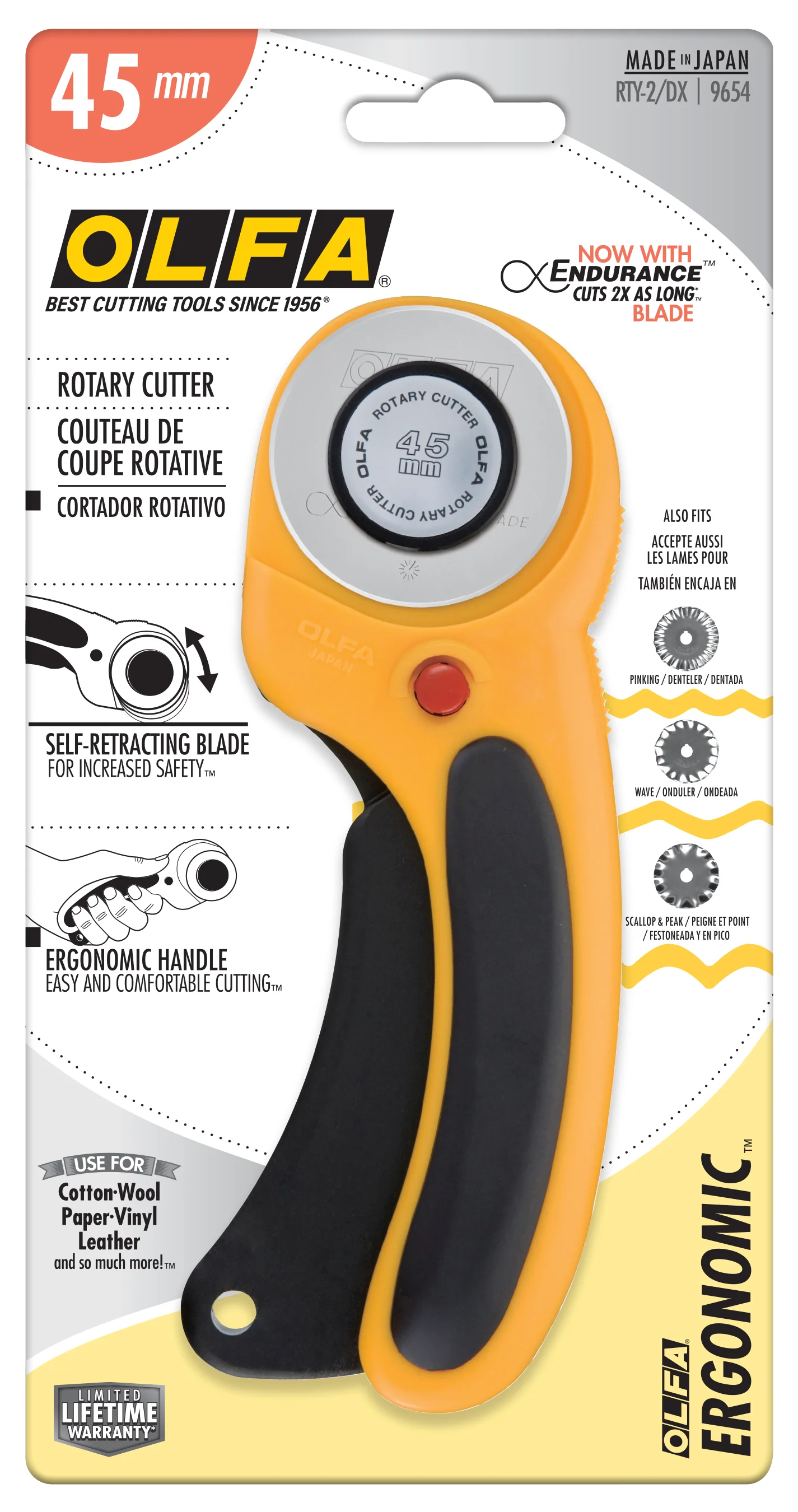 Olfa Ergonomic Rotary Cutter 45mm, Yellow