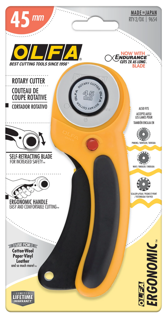 Olfa Ergonomic Rotary Cutter 45mm, Yellow