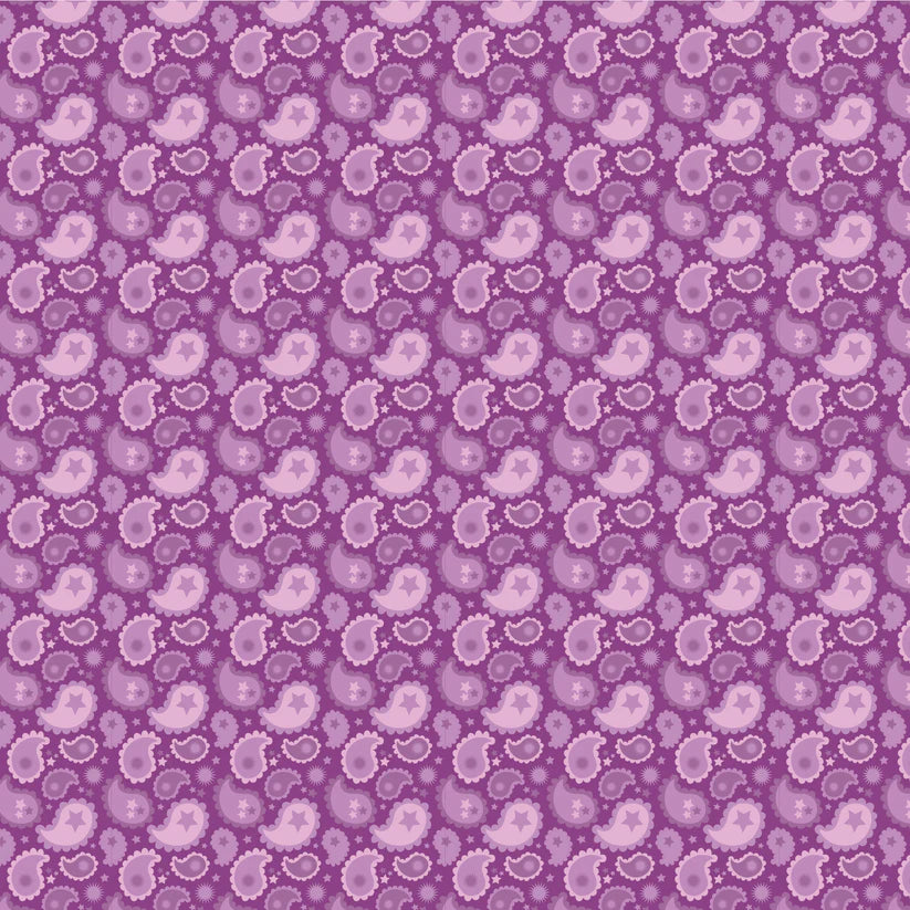 Calico Cowgirls, Paisley & Poppies Purple - PER 1/4 YARD